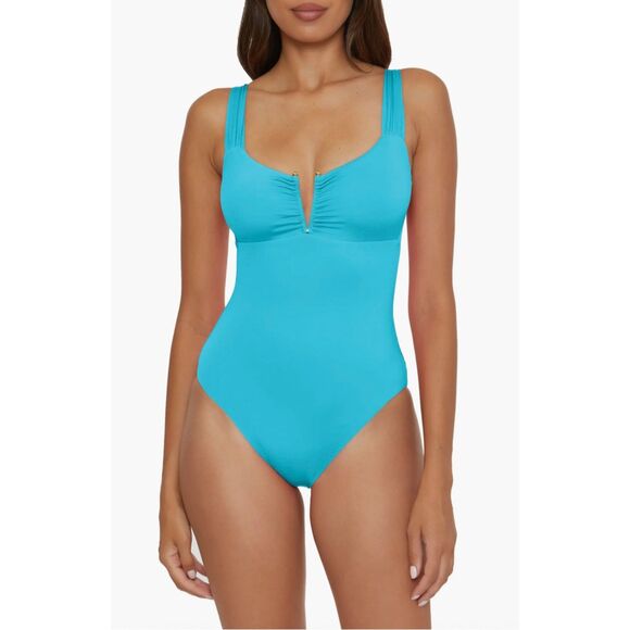 NWT BECCA Color Code V-Wire One-Piece Swimsuit in Pool Aqua Blue Size Medium - Picture 4 of 15